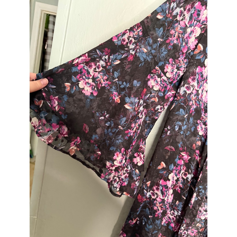 Torrid Lurex Chiffon Maxi Kimono open front floral romantic whimsical - Picture 7 of 11